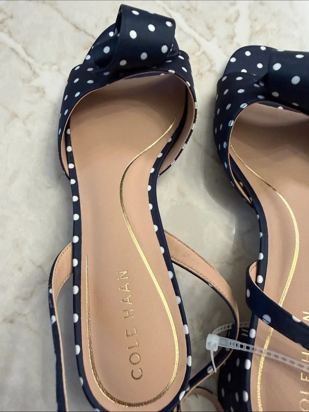 Cole Haan Navy Polka Dot Bow Ankle-Strap Block Heel